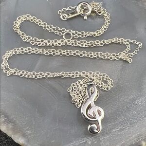 925 Sterling Silver Treble Clef Pendant 16” or 18” Necklace